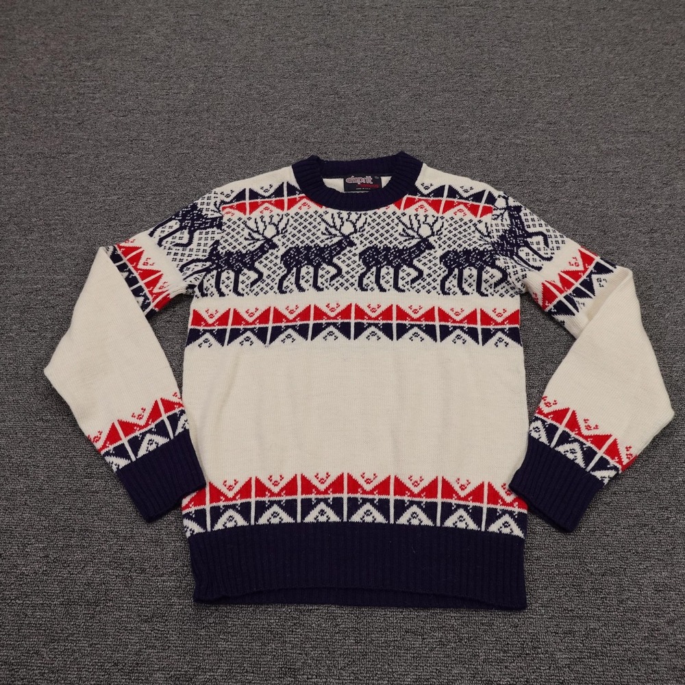 Vintage Esprit By Campus Sweater Youth 16 White Fair Isle Reindeer USA‎ 70s
